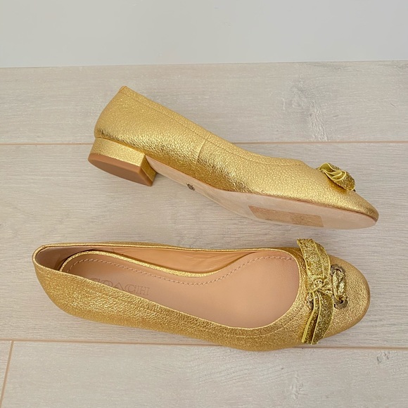 New Coach gold ballerina shoes with block heel - Picture 4 of 8